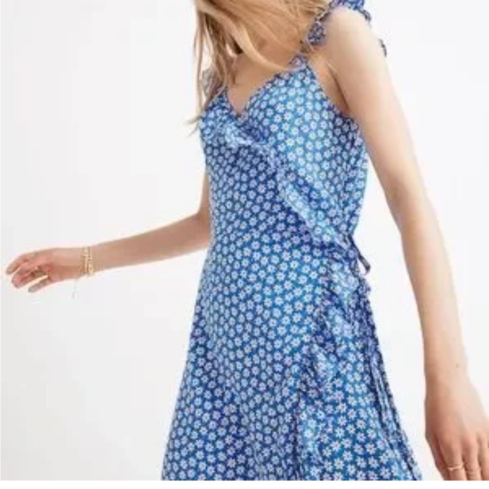 Madewell maxi Sz 2 Blue Floral mini daisy blue wrap Women's Dress - Picture 10 of 10